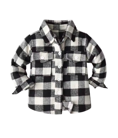 The Francis - Baby Boy Black & White Plaid Long Sleeved Shirt Button Casual Tops