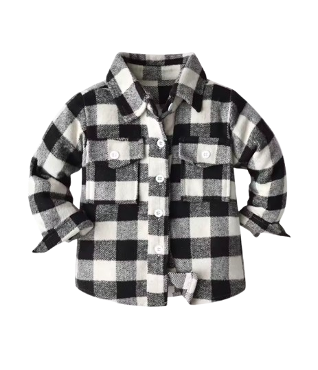 The Francis - Baby Boy Black & White Plaid Long Sleeved Shirt Button Casual Tops