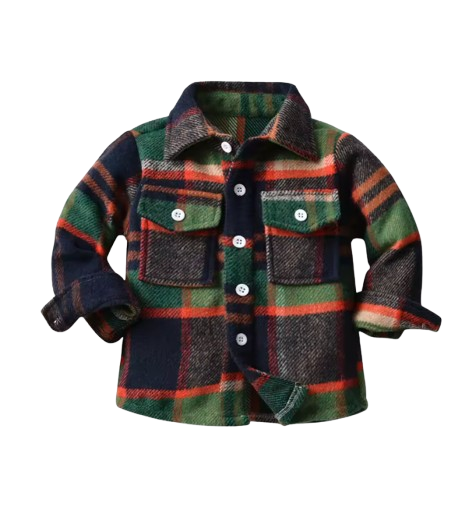 The Francis - Baby Boy Green Black & Orange Plaid Long Sleeved Shirt Button Casual Tops