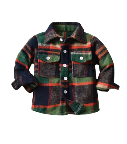 The Francis - Baby Boy Green Black & Orange Plaid Long Sleeved Shirt Button Casual Tops