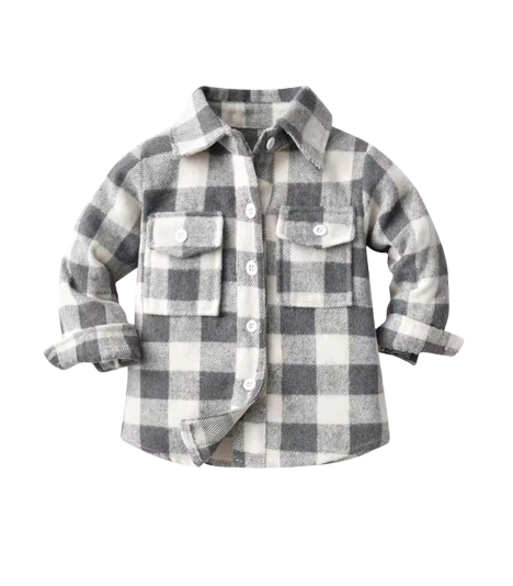 The Francis - Baby Boy Light Gray & White Plaid Long Sleeved Shirt Button Casual Tops
