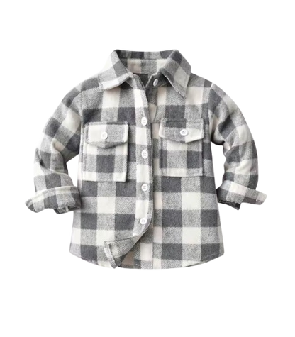 The Francis - Baby Boy Light Gray & White Plaid Long Sleeved Shirt Button Casual Tops