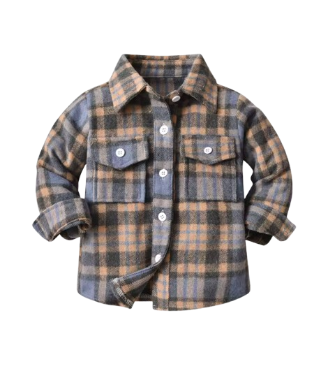The Francis - Baby Boy Brown & Light Purple Plaid Long Sleeved Shirt Button Casual Tops