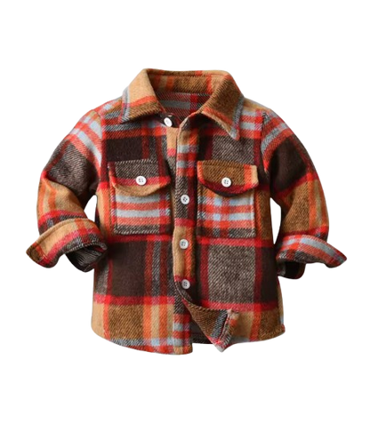 The Francis - Baby Boy Red & Orange Plaid Long Sleeved Shirt Button Casual Tops