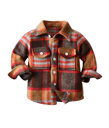 The Francis - Baby Boy Red & Orange Plaid Long Sleeved Shirt Button Casual Tops