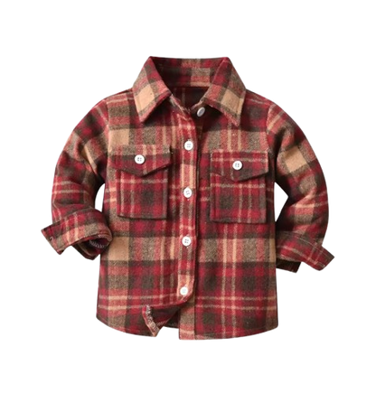 The Francis - Baby Boy Brown & Red Plaid Long Sleeved Shirt Button Casual Tops