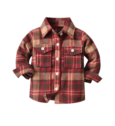 The Francis - Baby Boy Brown & Red Plaid Long Sleeved Shirt Button Casual Tops