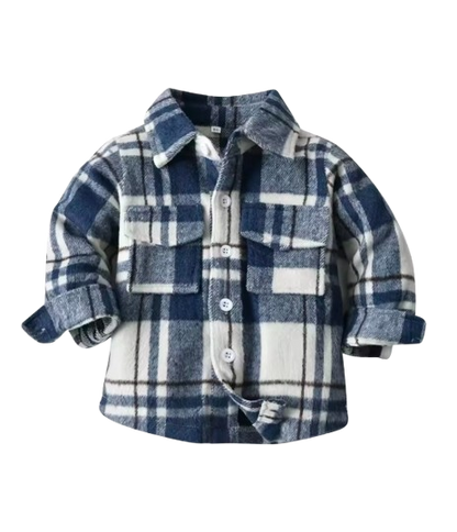 The Francis - Baby Boy White & Blue Plaid Long Sleeved Shirt Button Casual Tops