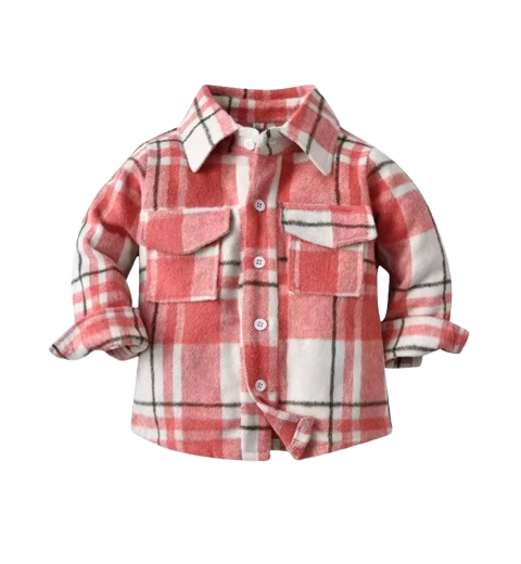The Francis - Baby Boy White & Light Pink Plaid Long Sleeved Shirt Button Casual Tops