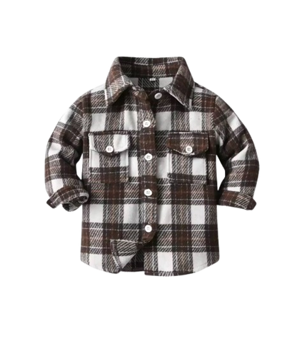 The Francis - Baby Boy Brown & White Plaid Long Sleeved Shirt Button Casual Tops