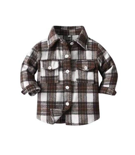 The Francis - Baby Boy Brown & White Plaid Long Sleeved Shirt Button Casual Tops