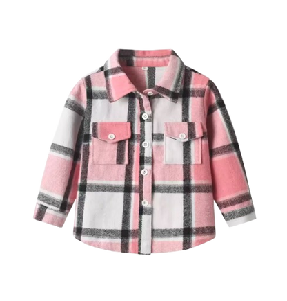 The Francis - Baby Boy Pink White & Black Plaid Long Sleeved Shirt Button Casual Tops