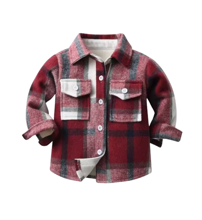 The Francis - Baby Boy Maroon & White Plaid Long Sleeved Shirt Button Casual Tops