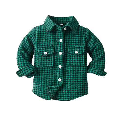 The Francis - Baby Boy Dark Green Plaid Long Sleeved Shirt Button Casual Tops
