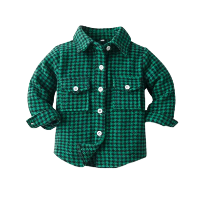 The Francis - Baby Boy Dark Green Plaid Long Sleeved Shirt Button Casual Tops