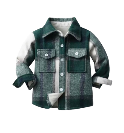 The Francis - Baby Boy Moss Green Plaid Long Sleeved Shirt Button Casual Tops