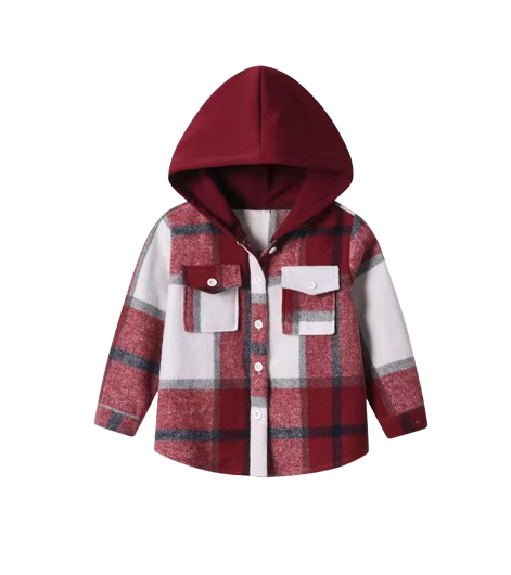 The Francis - Baby Boy Red Hooded Plaid Long Sleeved Shirt Button Casual Tops