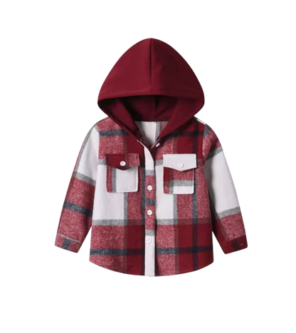 The Francis - Baby Boy Red Hooded Plaid Long Sleeved Shirt Button Casual Tops