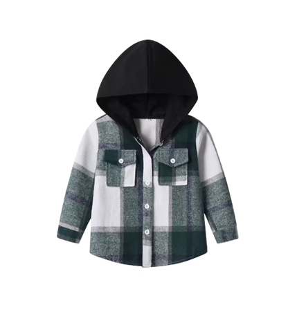 The Francis - Baby Boy Black Hooded Plaid Long Sleeved Shirt Button Casual Tops