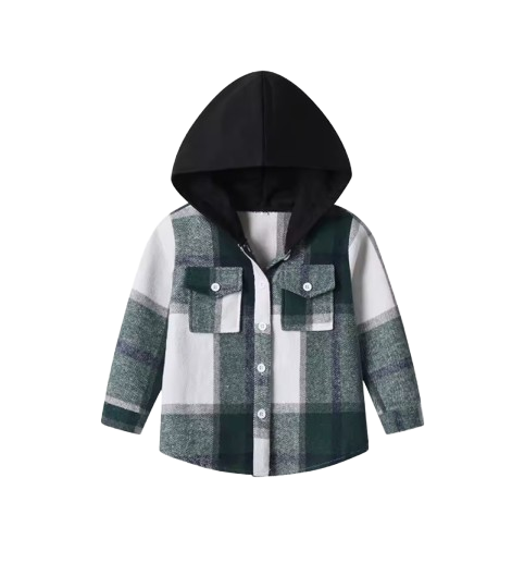 The Francis - Baby Boy Black Hooded Plaid Long Sleeved Shirt Button Casual Tops