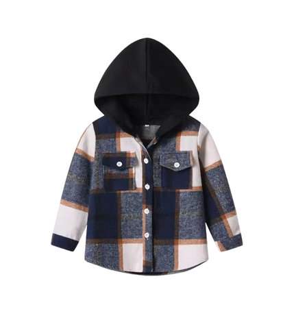 The Francis - Baby Boy Black & Orange Hooded Plaid Long Sleeved Shirt Button Casual Tops