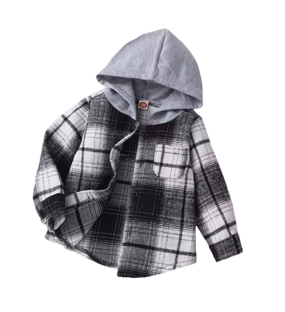 The Valentino - Baby Boy Black & Grey Hooded Checkered Jacket Fashion