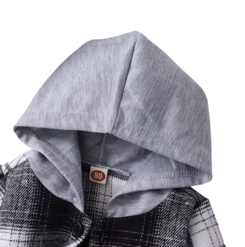 The Valentino - Baby Boy Black & Grey Hooded Checkered Jacket Fashion