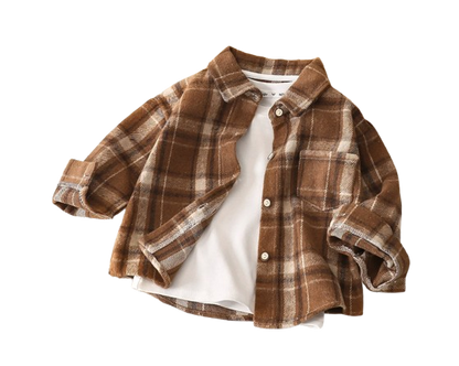 The Esteban - Baby Boy Brown Plaid Long-Sleeved Tops Jacket Shirt