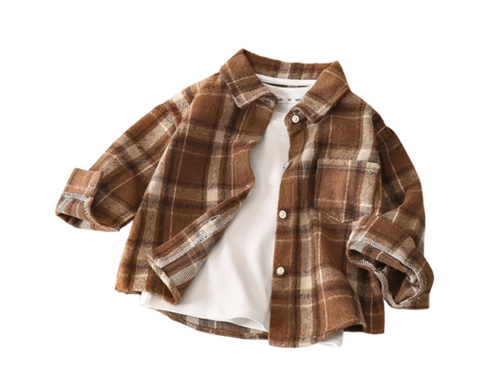The Esteban - Baby Boy Brown Plaid Long-Sleeved Tops Jacket Shirt