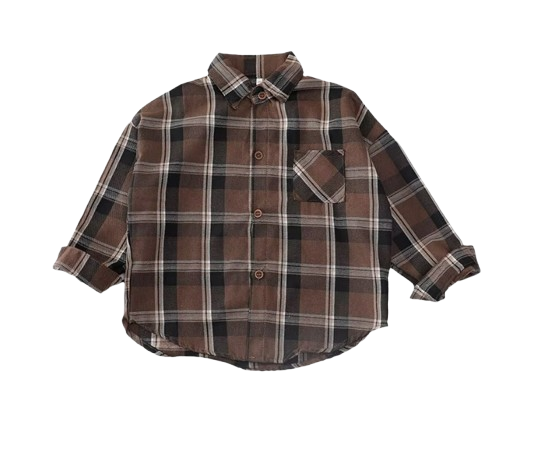 The Esteban - Baby Boy Chocolate Brown Plaid Long-Sleeved Tops Jacket Shirt