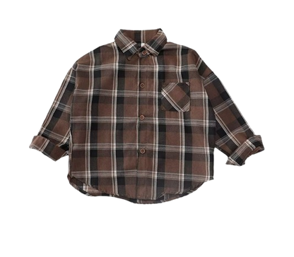 The Esteban - Baby Boy Chocolate Brown Plaid Long-Sleeved Tops Jacket Shirt