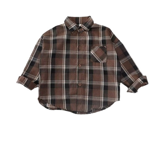 The Esteban - Baby Boy Chocolate Brown Plaid Long-Sleeved Tops Jacket Shirt