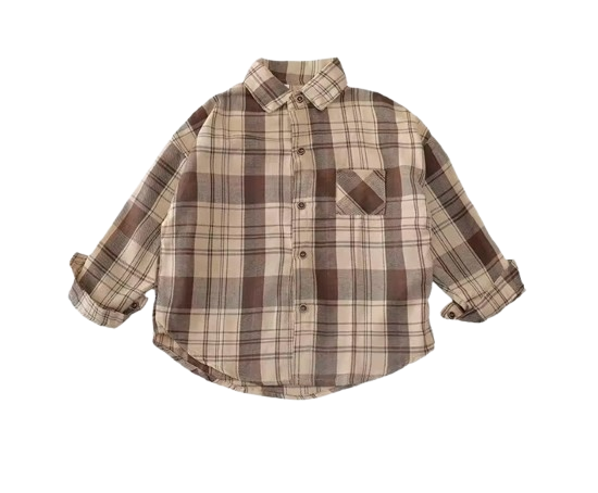 The Esteban - Baby Boy Light Brown Plaid Long-Sleeved Tops Jacket Shirt
