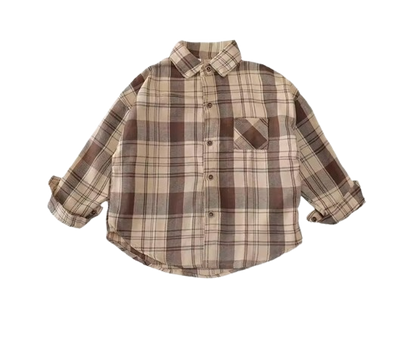The Esteban - Baby Boy Light Brown Plaid Long-Sleeved Tops Jacket Shirt