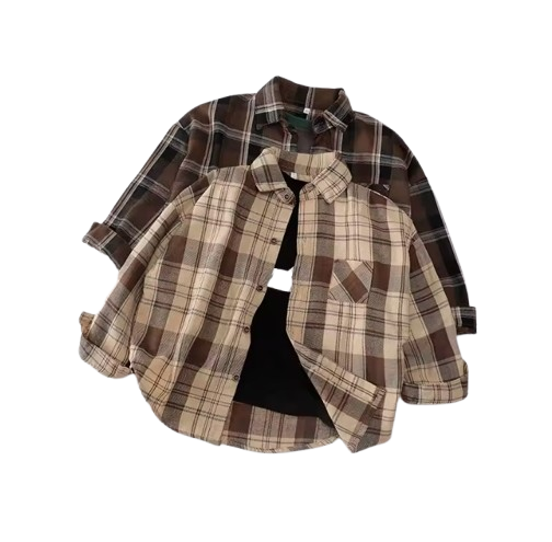The Esteban - Baby Boy Light Brown Plaid Long-Sleeved Tops Jacket Shirt