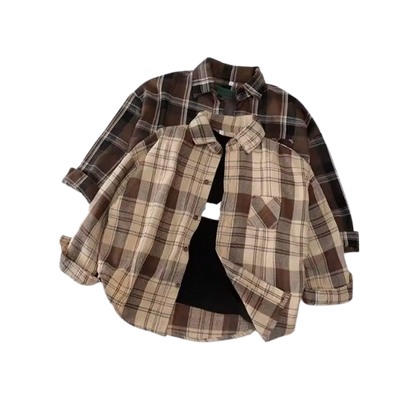 The Esteban - Baby Boy Light Brown Plaid Long-Sleeved Tops Jacket Shirt