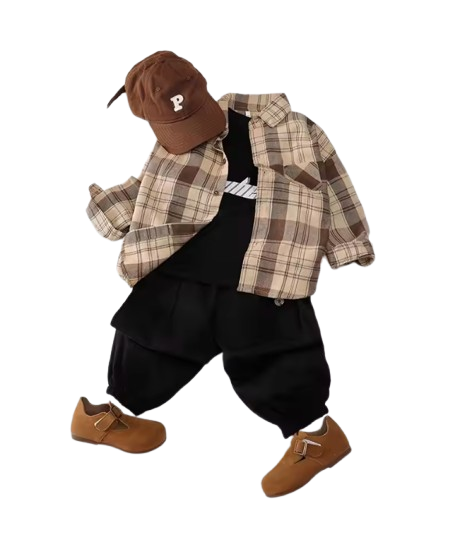 The Esteban - Baby Boy Light Brown Plaid Long-Sleeved Tops Jacket Shirt