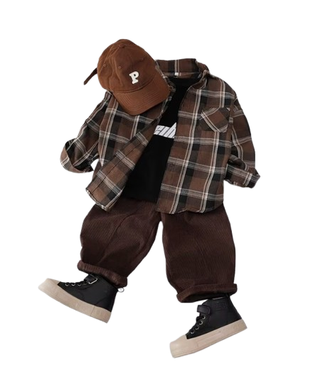 The Esteban - Baby Boy Chocolate Brown Plaid Long-Sleeved Tops Jacket Shirt