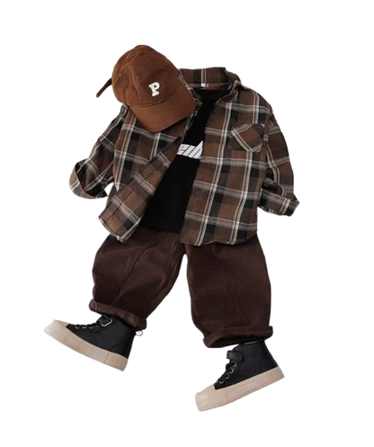 The Esteban - Baby Boy Chocolate Brown Plaid Long-Sleeved Tops Jacket Shirt
