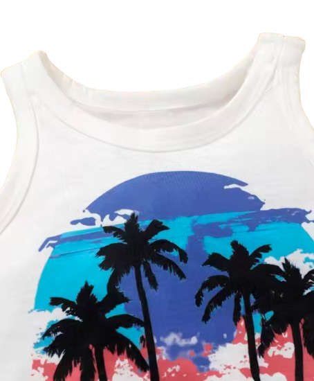The Camden - Baby Boy Coconut Print Sleeveless Vest + Dyed Hat + Shorts