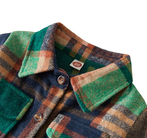 The Jalen - Baby Unisex Green Lapel Long Sleeve Plaid Print Flannel Jacket Shirt