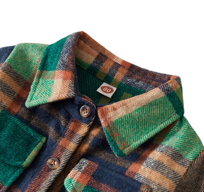 The Jalen - Baby Unisex Green Lapel Long Sleeve Plaid Print Flannel Jacket Shirt