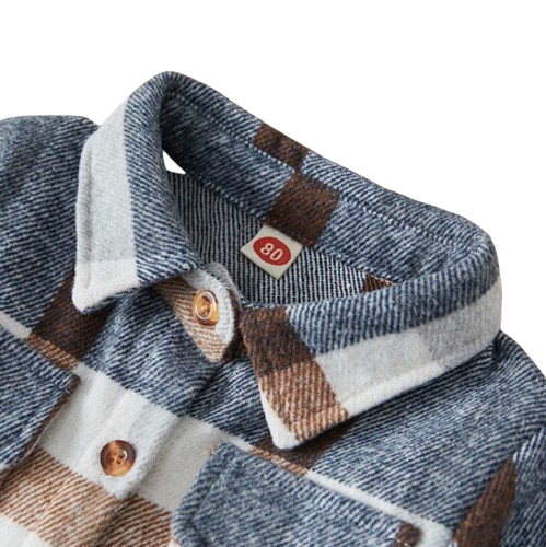 The Jalen - Baby Unisex Grey Lapel Long Sleeve Plaid Print Flannel Jacket Shirt
