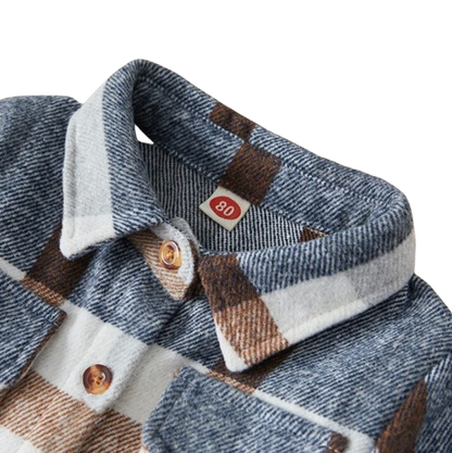 The Jalen - Baby Unisex Grey Lapel Long Sleeve Plaid Print Flannel Jacket Shirt