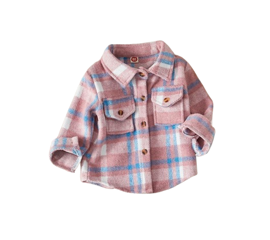 The Jalen - Baby Unisex Pink Lapel Long Sleeve Plaid Print Flannel Jacket Shirt
