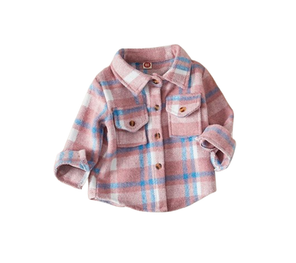 The Jalen - Baby Unisex Pink Lapel Long Sleeve Plaid Print Flannel Jacket Shirt