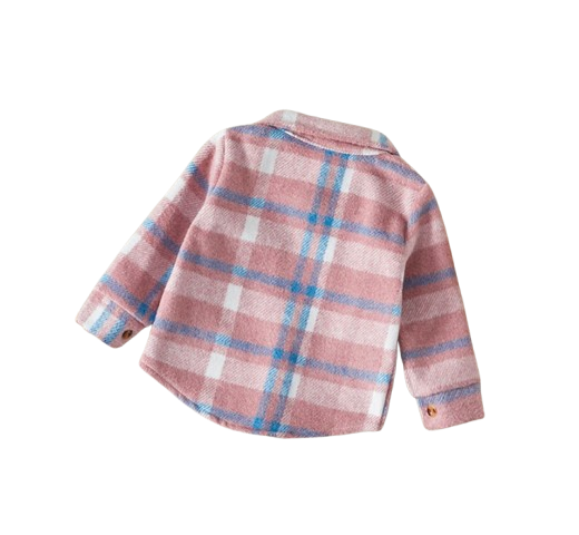 The Jalen - Baby Unisex Pink Lapel Long Sleeve Plaid Print Flannel Jacket Shirt