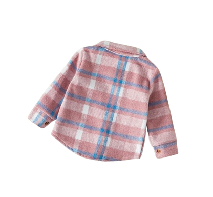 The Jalen - Baby Unisex Pink Lapel Long Sleeve Plaid Print Flannel Jacket Shirt