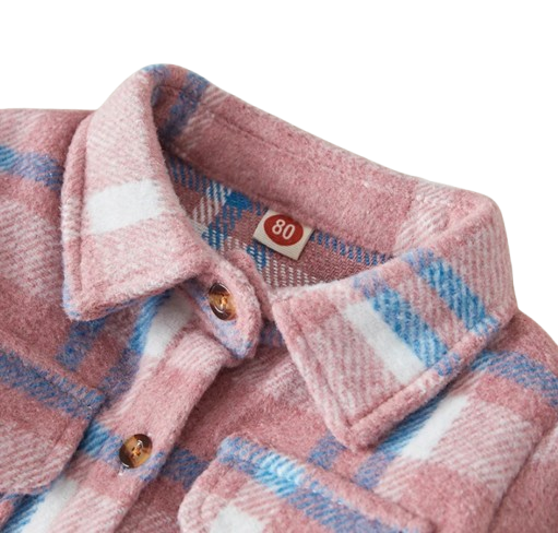 The Jalen - Baby Unisex Pink Lapel Long Sleeve Plaid Print Flannel Jacket Shirt