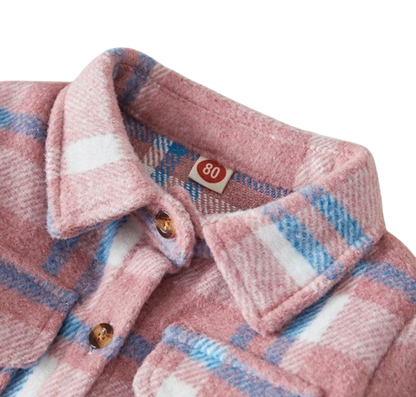 The Jalen - Baby Unisex Pink Lapel Long Sleeve Plaid Print Flannel Jacket Shirt
